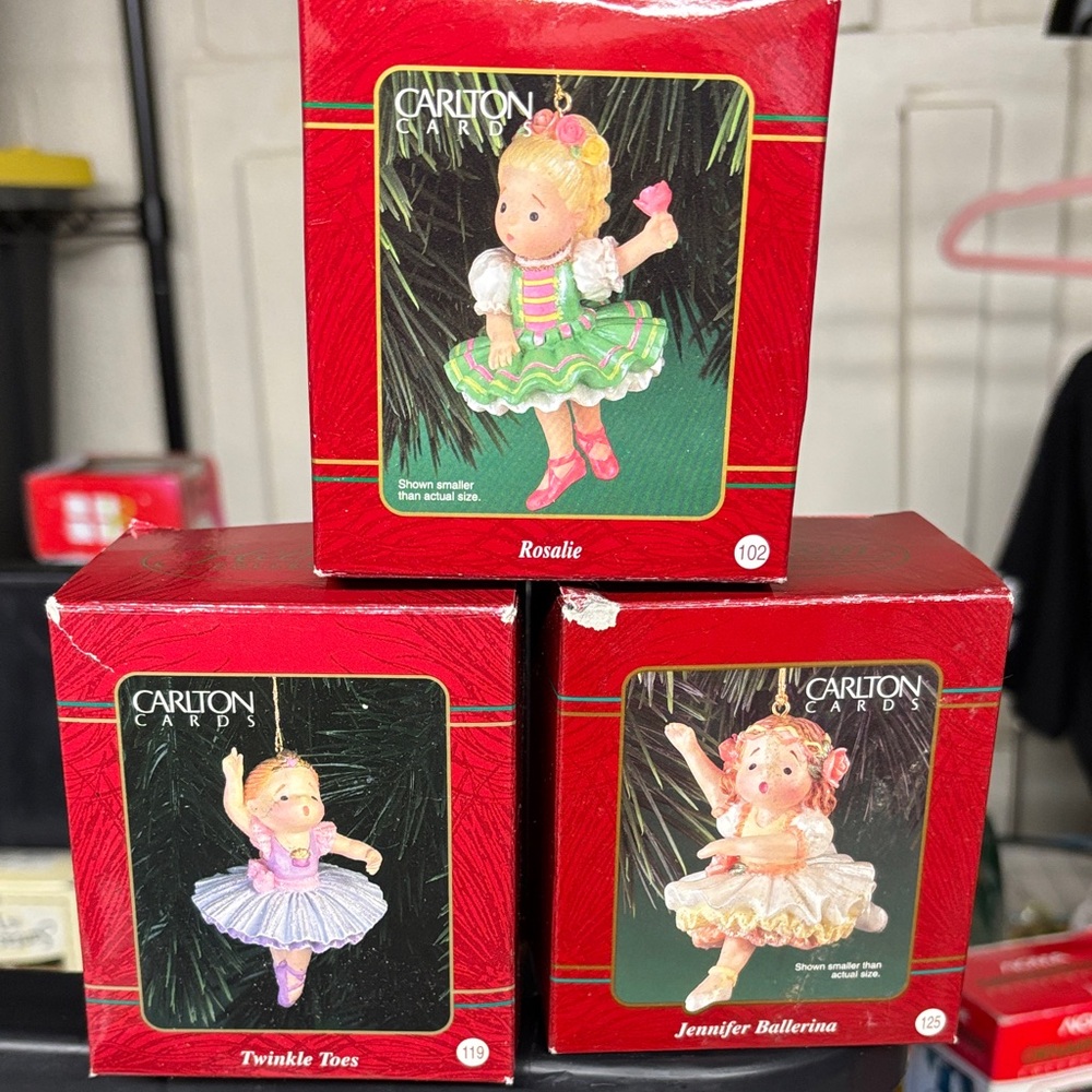 Set of Three Carlton Ballerina Christmas Ornaments